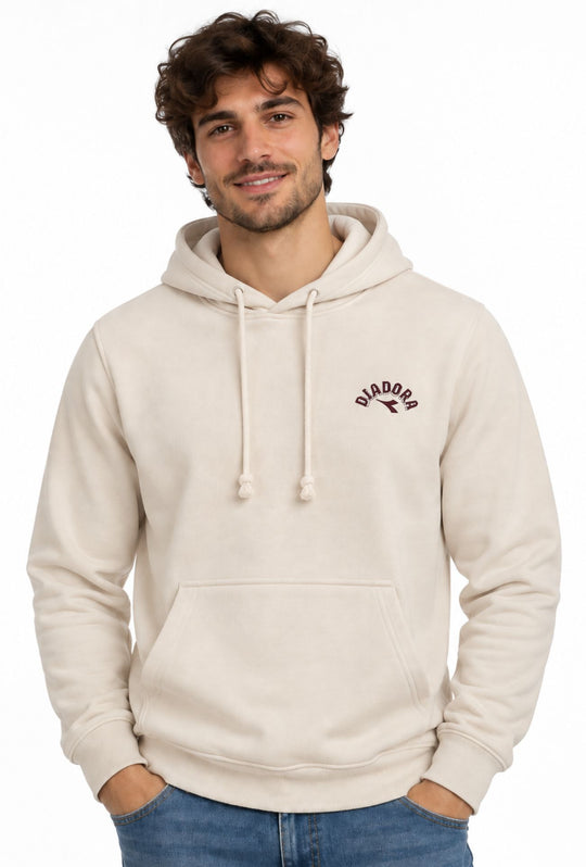 Felpa Uomo in cotone DIADORA con cappuccio logo stampato lato cuore- PANNA