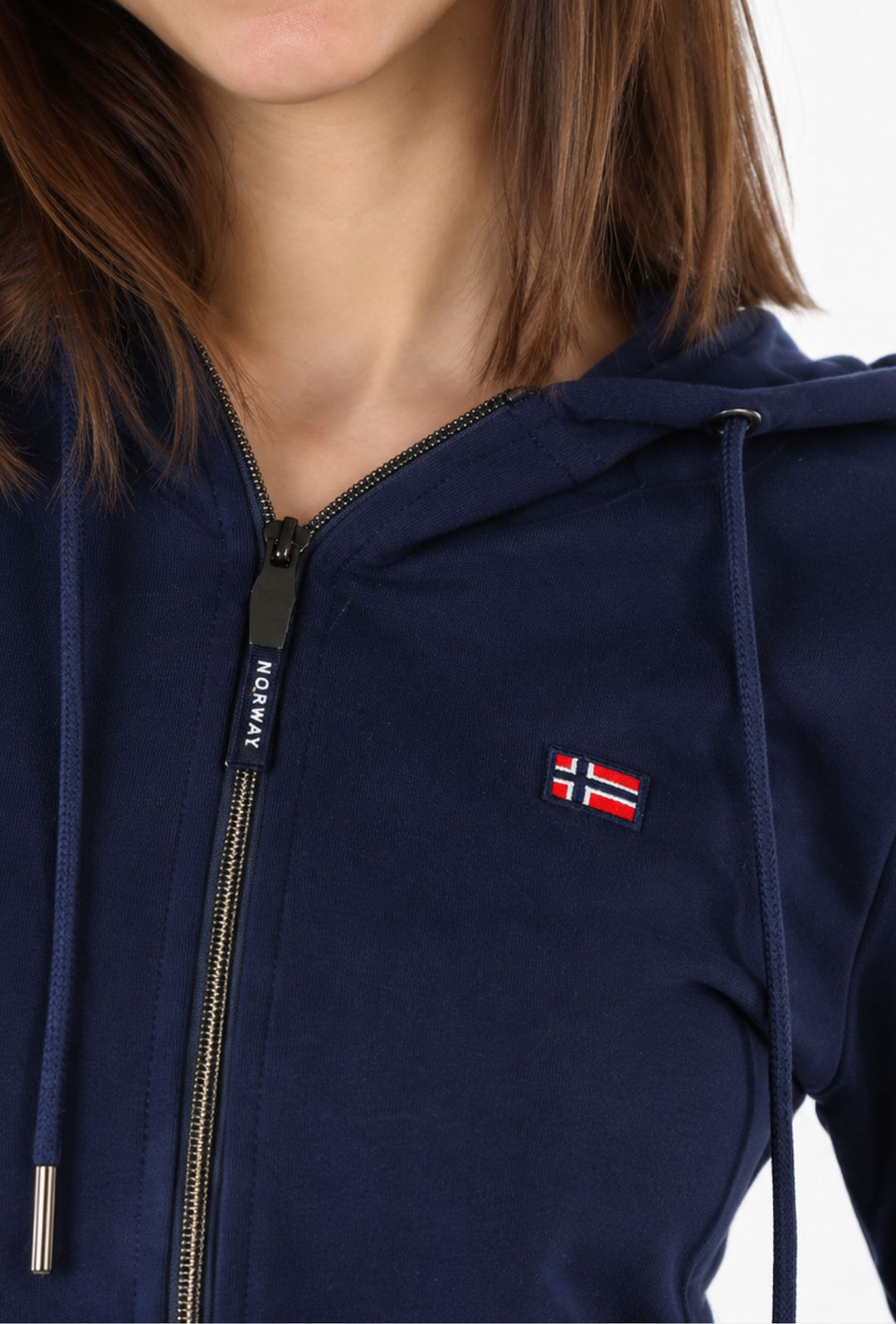Felpa Donna Full Zip in cotone NORWAY logo ricamato lato cuore- BLU NAVY