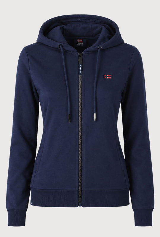 Felpa Donna Full Zip in cotone NORWAY logo ricamato lato cuore- BLU NAVY