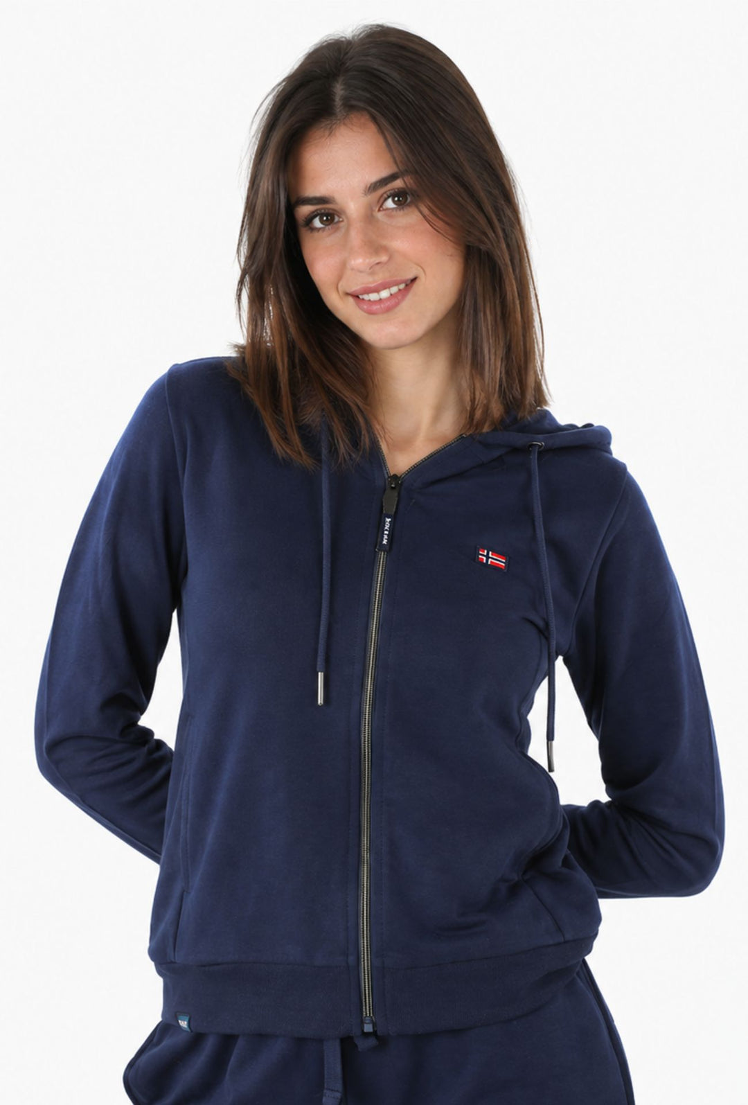 Felpa Donna Full Zip in cotone NORWAY logo ricamato lato cuore- BLU NAVY