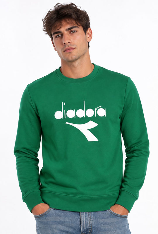 Felpa Uomo Girocollo DIADORA in cotone logo Maxi stampato sul petto- VERDE