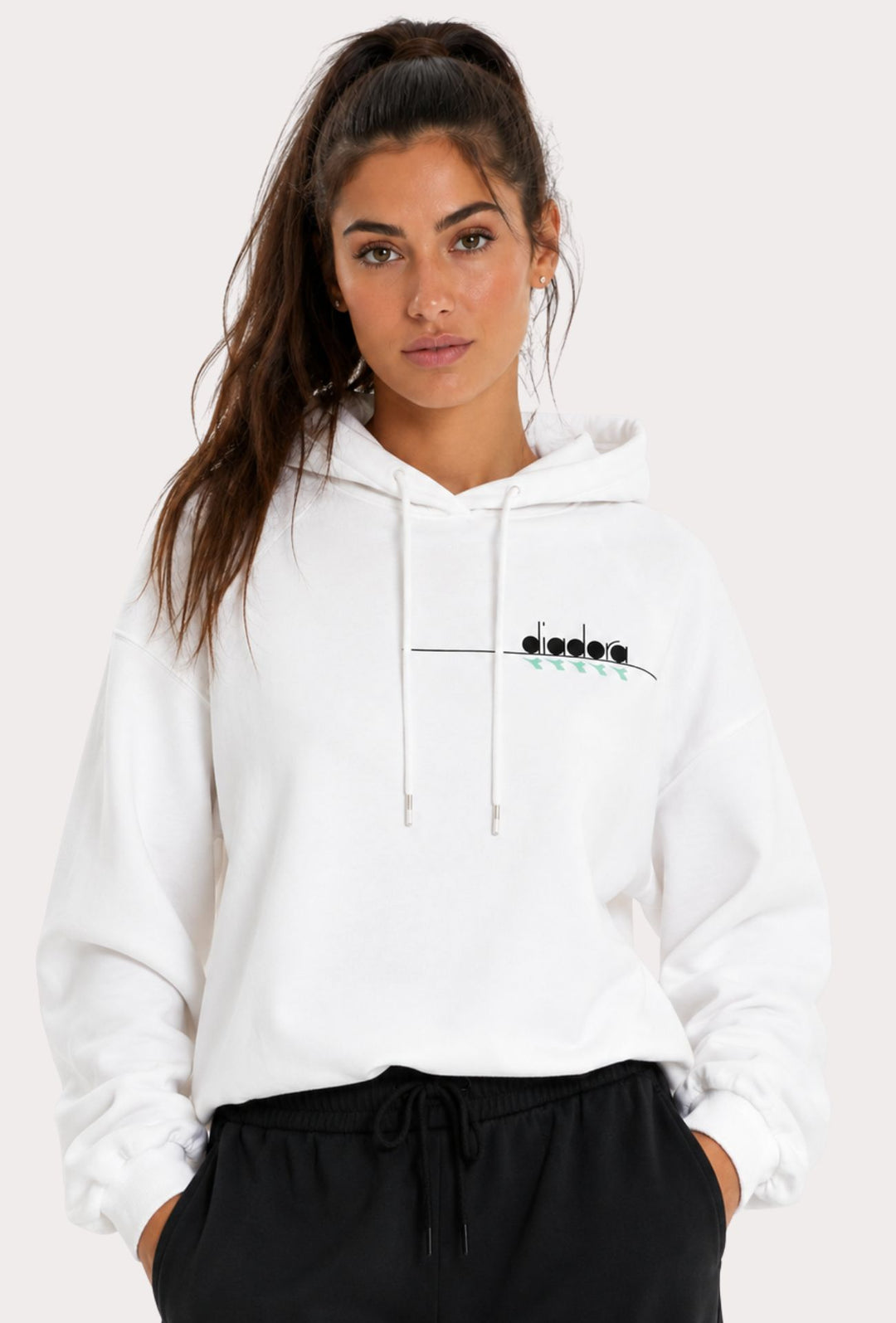 Felpa Donna DIADORA con Cappuccio in Cotone  Vestibilità Oversize- BIANCO