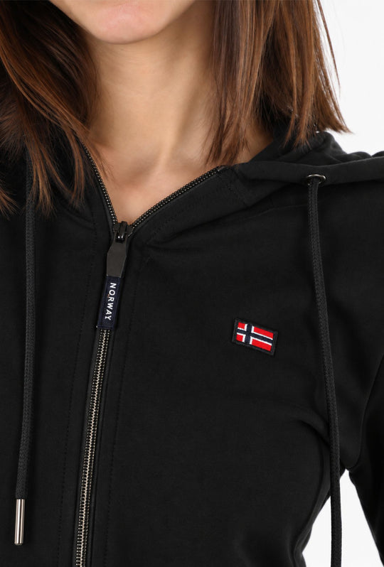 Felpa Donna Full Zip in cotone NORWAY logo ricamato lato cuore- NERO