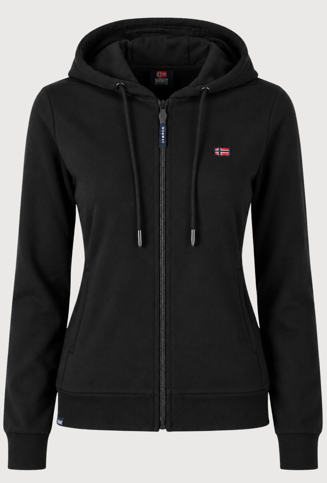 Felpa Donna Full Zip in cotone NORWAY logo ricamato lato cuore- NERO