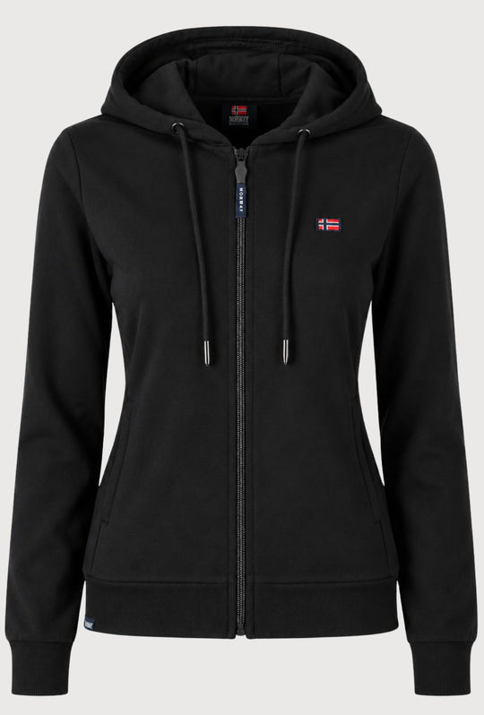 Felpa Donna Full Zip in cotone NORWAY logo ricamato lato cuore- NERO