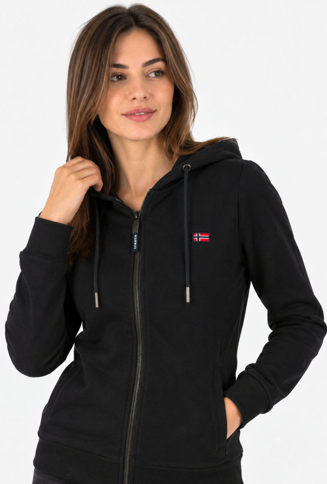 Felpa Donna Full Zip in cotone NORWAY logo ricamato lato cuore- NERO