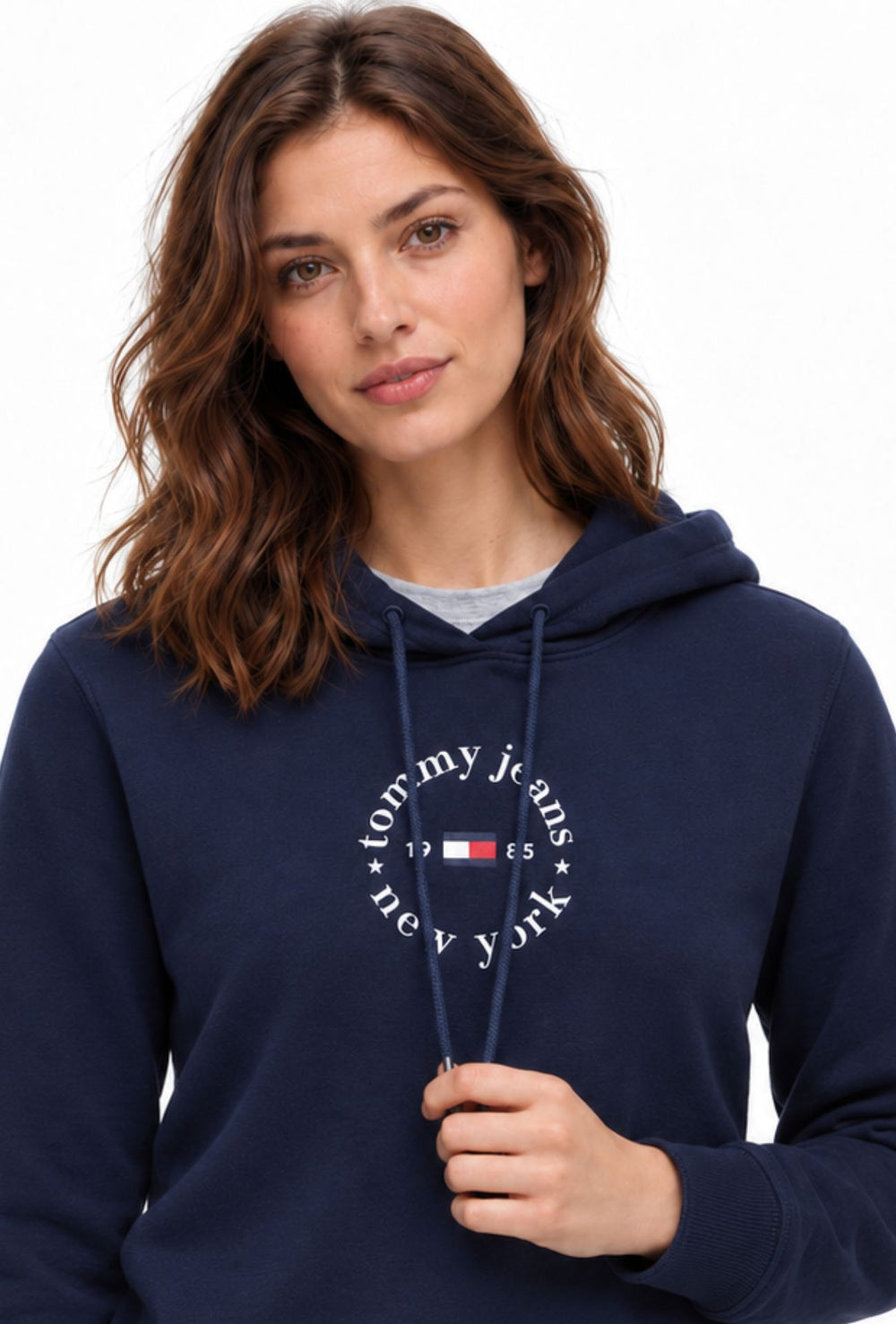 Felpa Donna Tommy Jeans in Cotone con Cappuccio Logo centrale stampato- BLU NAVY