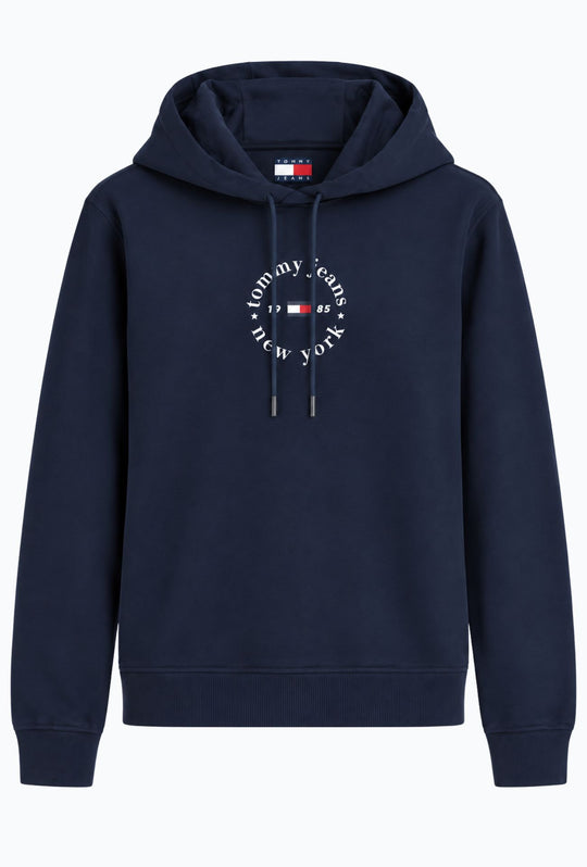 Felpa Donna Tommy Jeans in Cotone con Cappuccio Logo centrale stampato- BLU NAVY