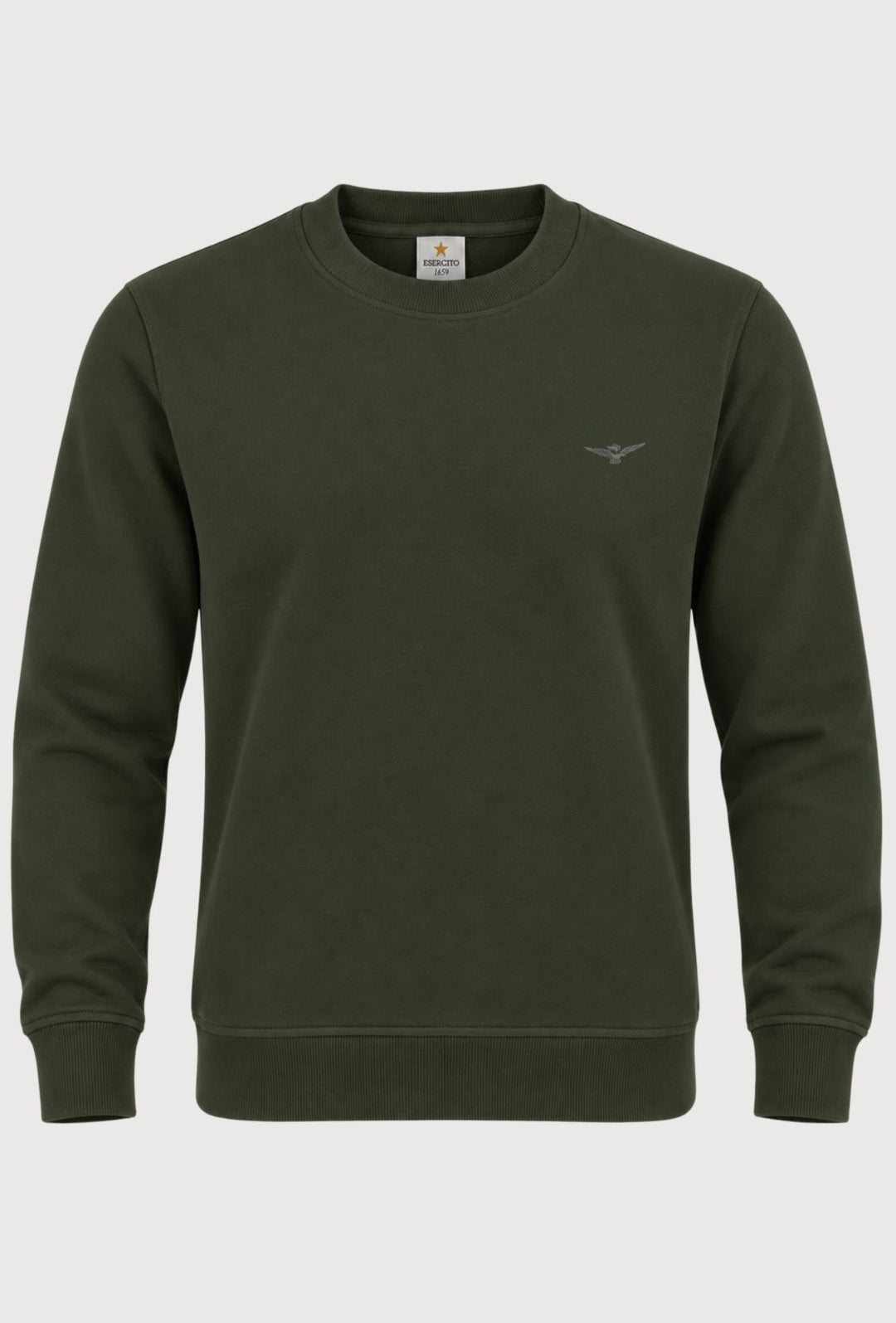 Felpa Uomo Girocollo In Cotone ESERCITO 1659 Logo Gommato in rilievo lato cuore- VERDE MILITARE