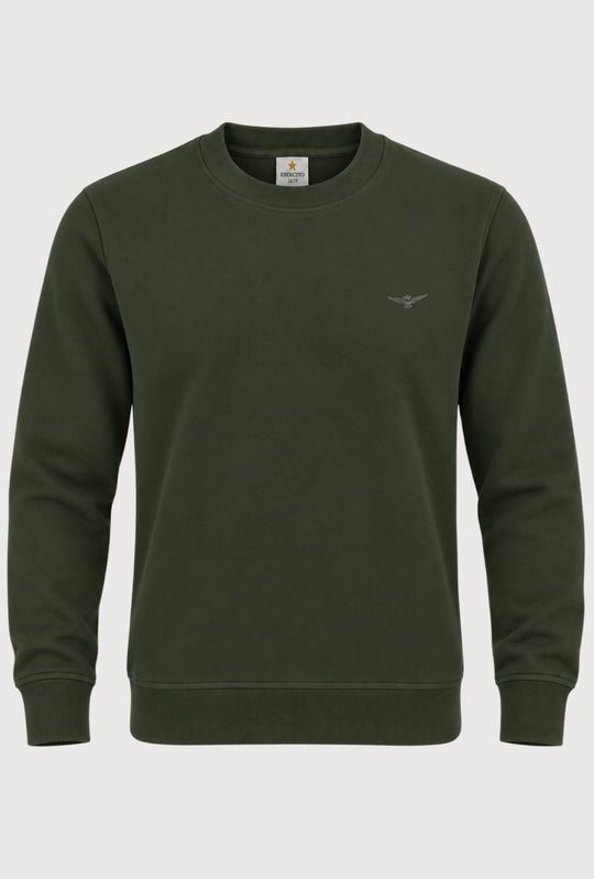 Felpa Uomo Girocollo In Cotone ESERCITO 1659 Logo Gommato in rilievo lato cuore- VERDE MILITARE