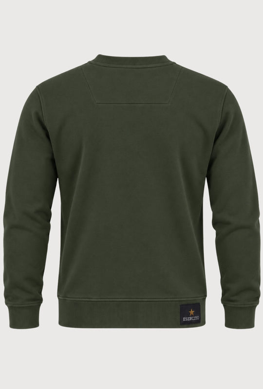 Felpa Uomo Girocollo In Cotone ESERCITO 1659 Logo Gommato in rilievo lato cuore- VERDE MILITARE