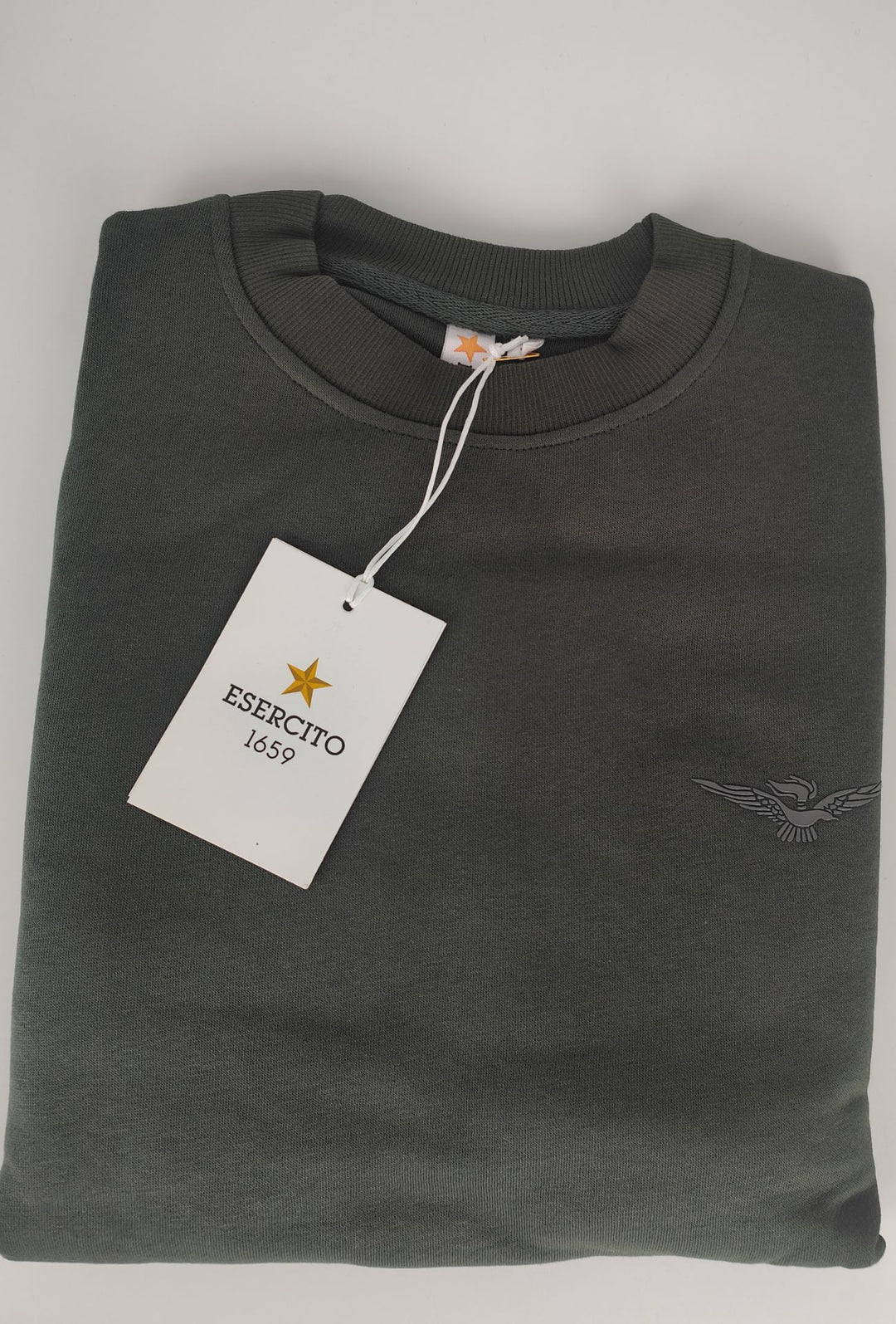 Felpa Uomo Girocollo In Cotone ESERCITO 1659 Logo Gommato in rilievo lato cuore- VERDE MILITARE