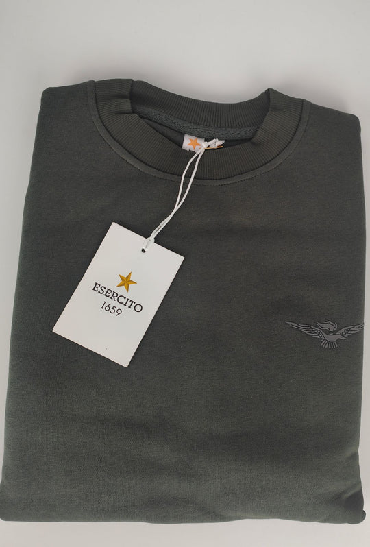 Felpa Uomo Girocollo In Cotone ESERCITO 1659 Logo Gommato in rilievo lato cuore- VERDE MILITARE