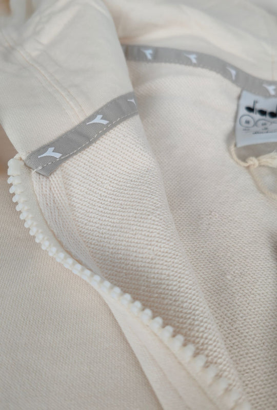 Felpa Uomo Full Zip DIADORA in cotone con cappuccio logo stampato lato cuore- PANNA