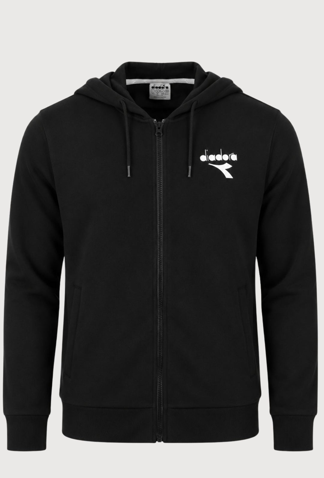 Felpa Uomo DIADORA Full Zip in cotone con cappuccio logo stampato lato cuore- NERO