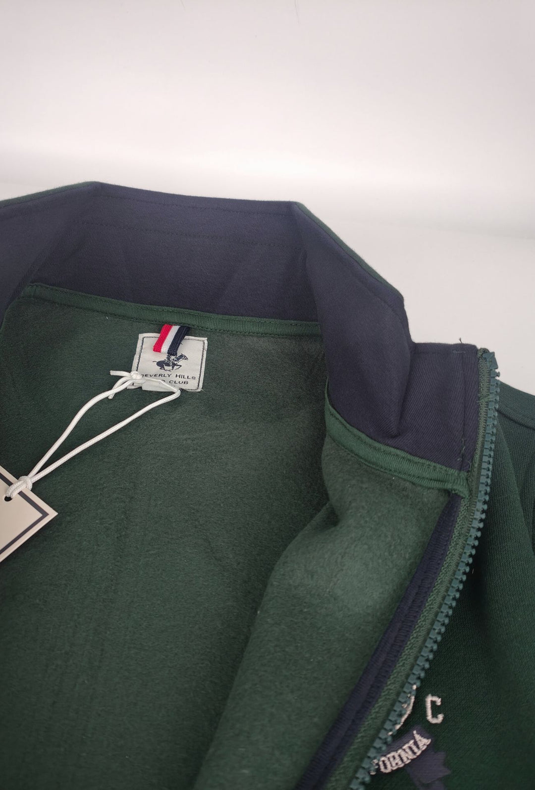 Felpa Uomo Full Zip Senza Cappuccio BEVERLY HILLS POLO CLUB Cotone felpato- VERDE BOSCO
