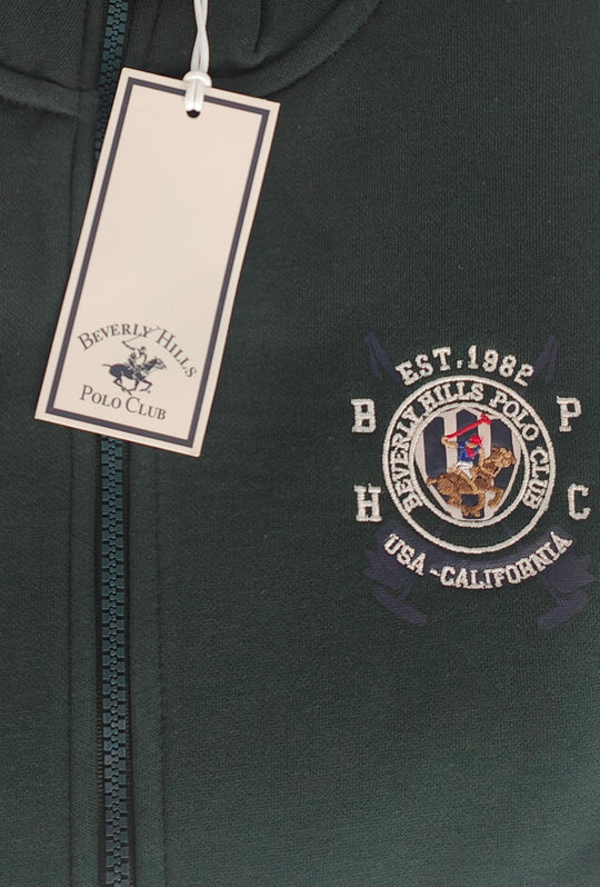 Felpa Uomo Full Zip Senza Cappuccio BEVERLY HILLS POLO CLUB Cotone felpato- VERDE BOSCO