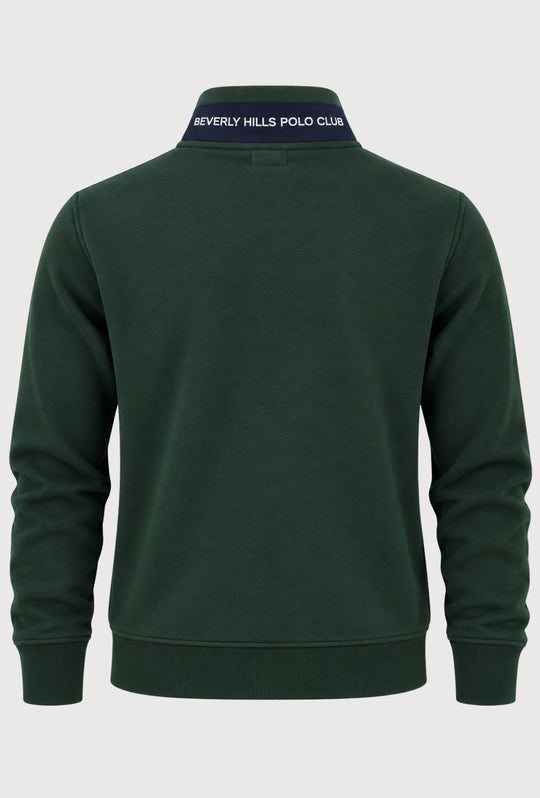 Felpa Uomo Full Zip Senza Cappuccio BEVERLY HILLS POLO CLUB Cotone felpato- VERDE BOSCO