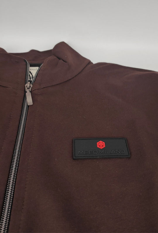 Felpa Full Zip MEED MILANO In Cotone logo Gommato Lato Cuore- CACAO