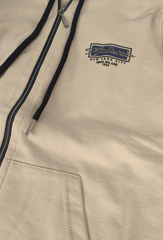Felpa Uomo MEED MILANO Full Zip Con Cappuccio in cotone Logo Stampato Lato Cuore- BEIGE