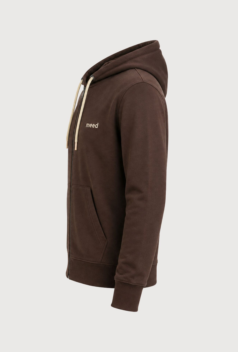 Felpa Uomo con cappuccio MEED MILANO full zip in cotone Logo Ricamato lato cuore-CACAO