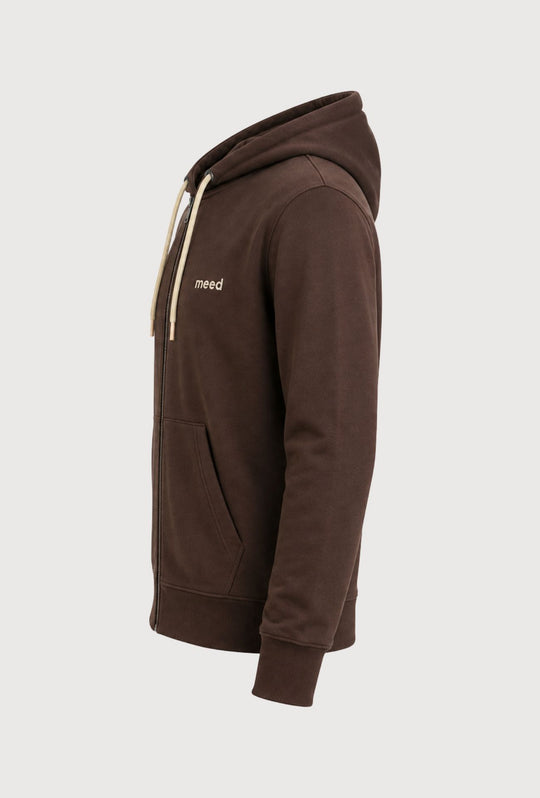 Felpa Uomo con cappuccio MEED MILANO full zip in cotone Logo Ricamato lato cuore-CACAO