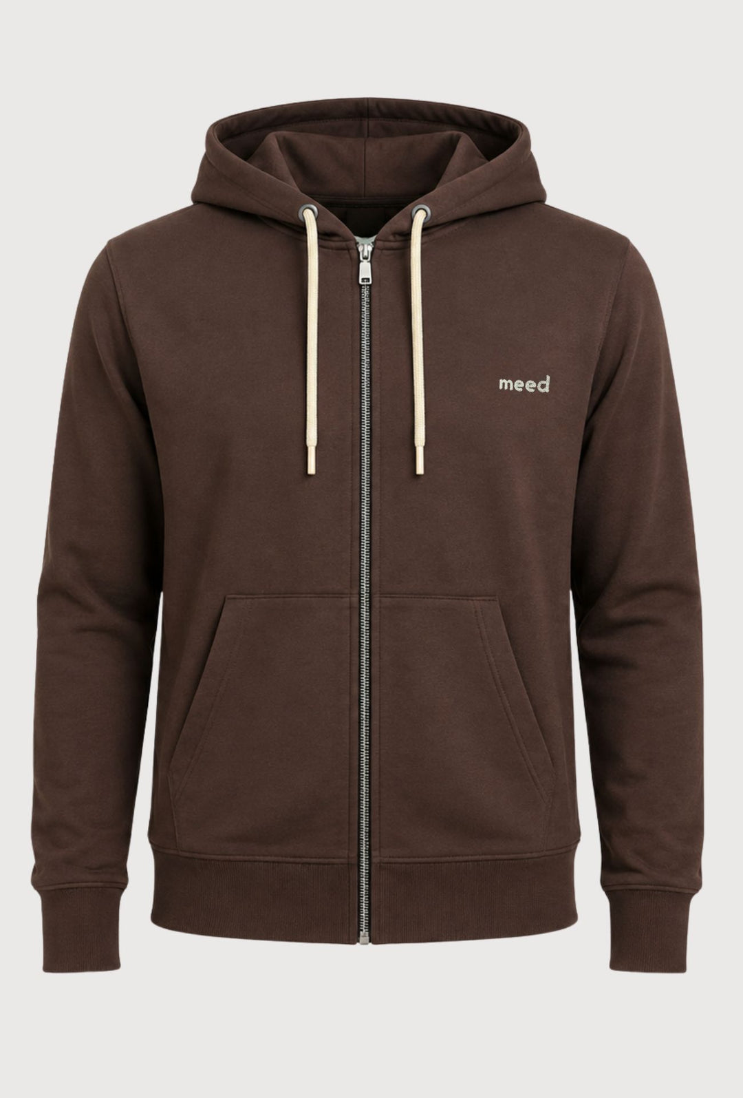Felpa Uomo con cappuccio MEED MILANO full zip in cotone Logo Ricamato lato cuore-CACAO