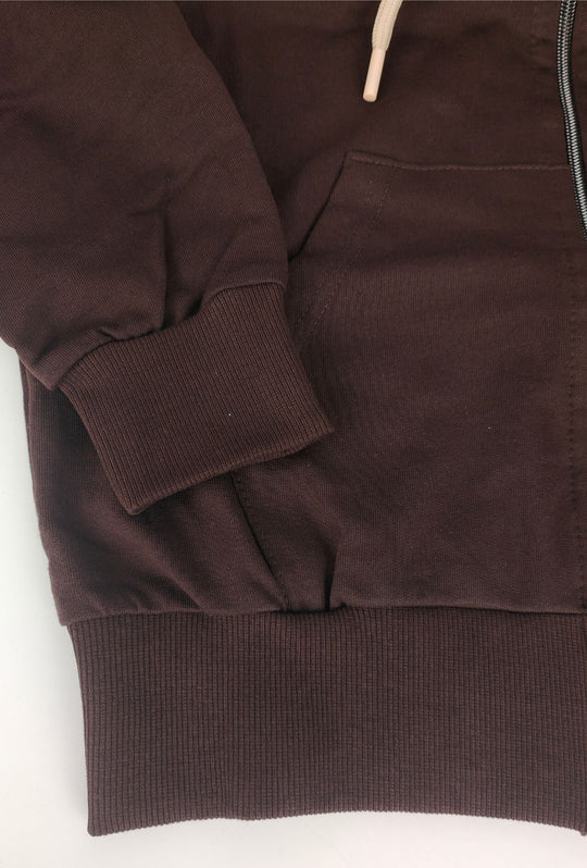 Felpa Uomo con cappuccio MEED MILANO full zip in cotone Logo Ricamato lato cuore-CACAO
