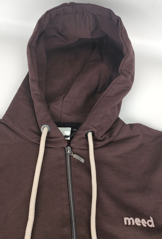 Felpa Uomo con cappuccio MEED MILANO full zip in cotone Logo Ricamato lato cuore-CACAO