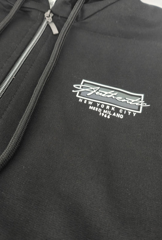 Felpa Uomo MEED MILANO Full Zip Con Cappuccio in cotone Logo Stampato Lato Cuore- NERO