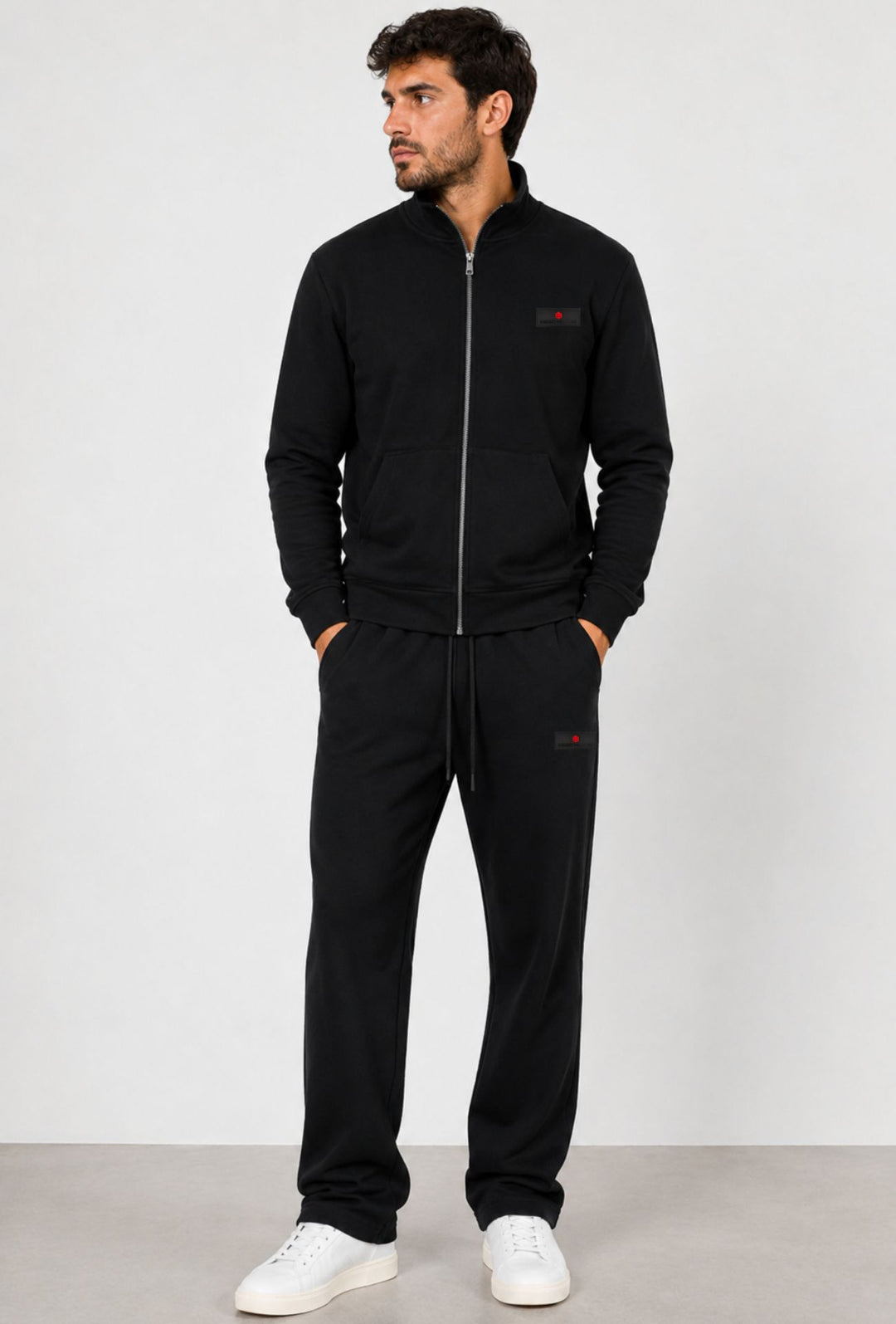 Felpa Full Zip MEED MILANO In Cotone logo Gommato Lato Cuore- NERO