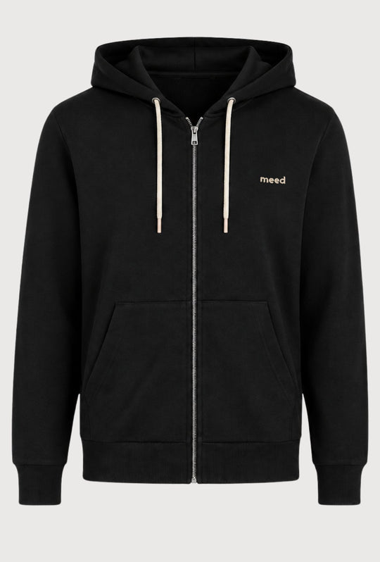 Felpa Uomo con cappuccio MEED MILANO  full zip in cotone Logo Ricamato lato cuore- NERO