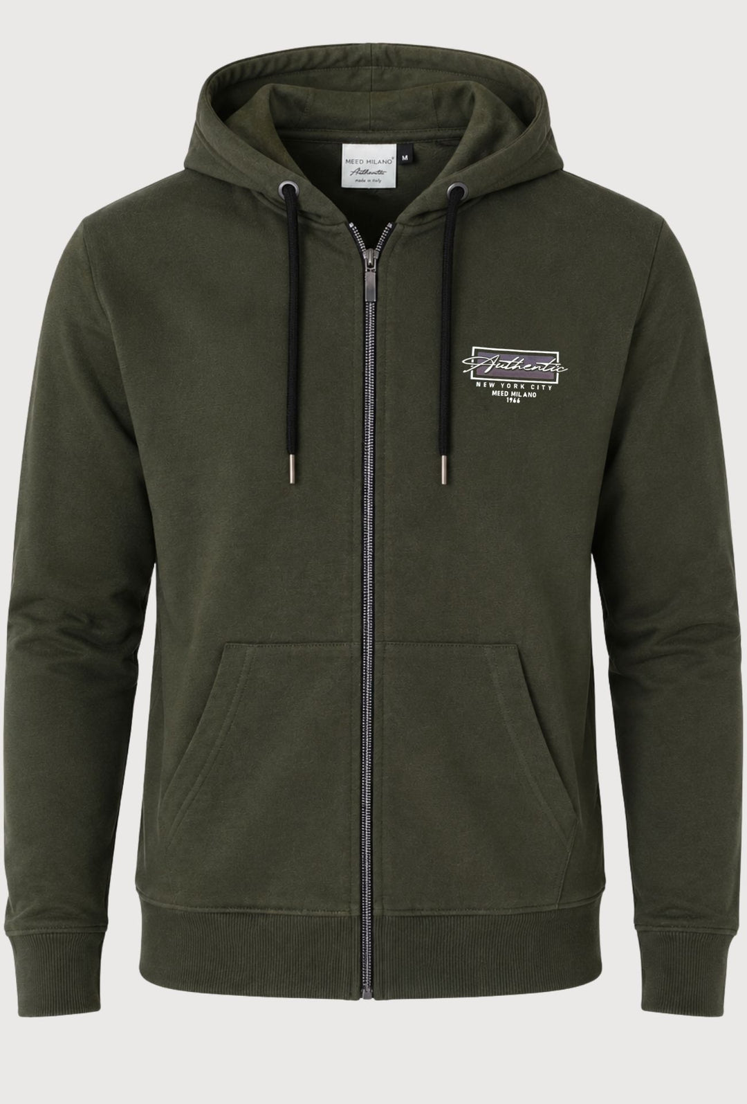 Felpa Uomo MEED MILANO Full Zip Con Cappuccio in cotone Logo Stampato Lato Cuore-VERDE MILITARE