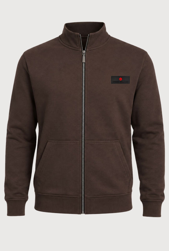 Felpa Full Zip MEED MILANO In Cotone logo Gommato Lato Cuore- CACAO
