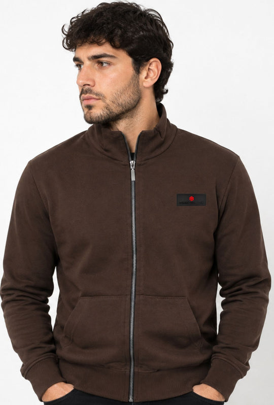 Felpa Full Zip MEED MILANO In Cotone logo Gommato Lato Cuore- CACAO