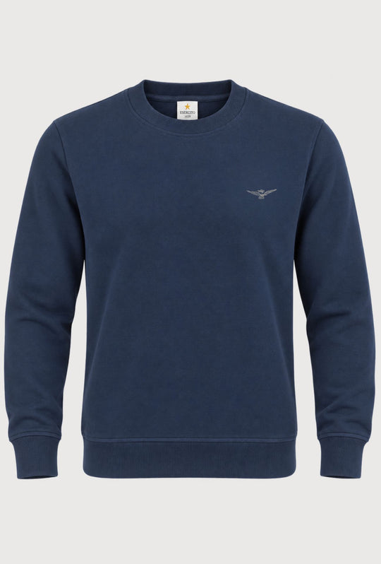 Felpa Uomo Girocollo In Cotone ESERCITO 1659 Logo Gommato in rilievo lato cuore- BLU NAVY