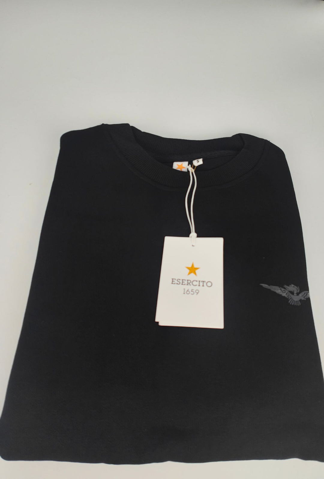 Felpa Uomo Girocollo In Cotone ESERCITO 1659 Logo Gommato in rilievo lato cuore- NERO