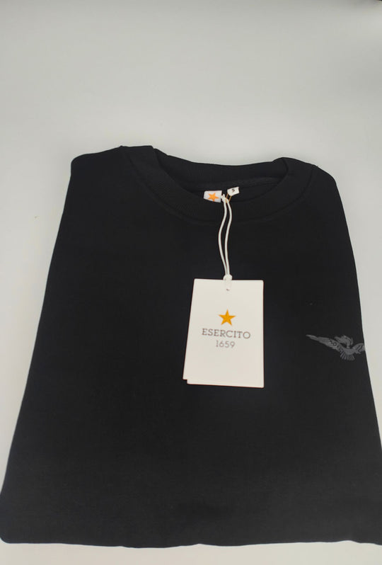 Felpa Uomo Girocollo In Cotone ESERCITO 1659 Logo Gommato in rilievo lato cuore- NERO