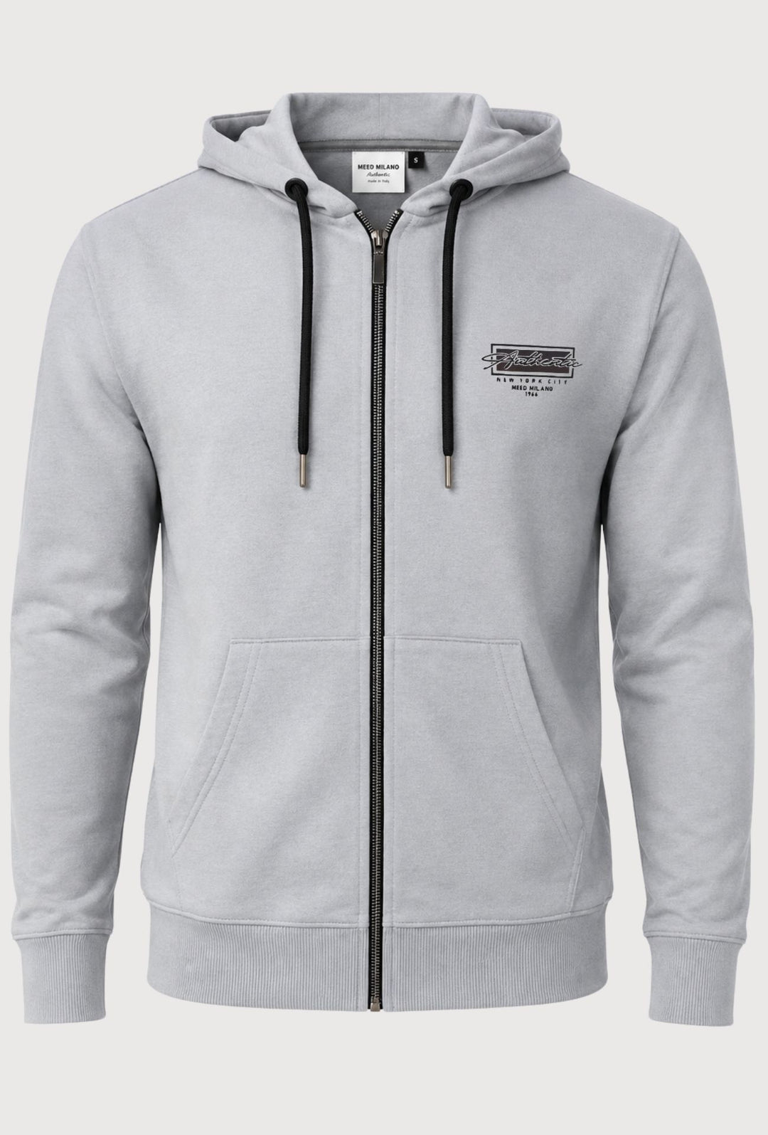 Felpa Uomo MEED MILANO Full Zip Con Cappuccio in cotone Logo Stampato Lato Cuore- GRIGIO