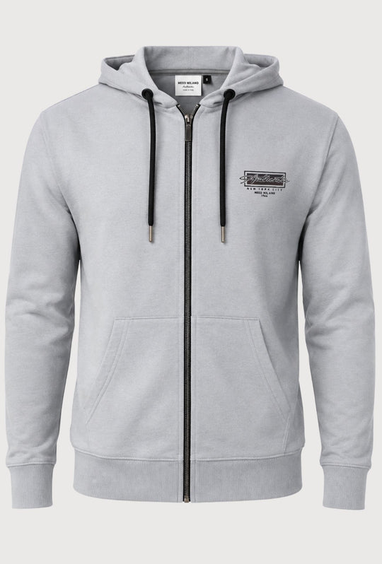 Felpa Uomo MEED MILANO Full Zip Con Cappuccio in cotone Logo Stampato Lato Cuore- GRIGIO