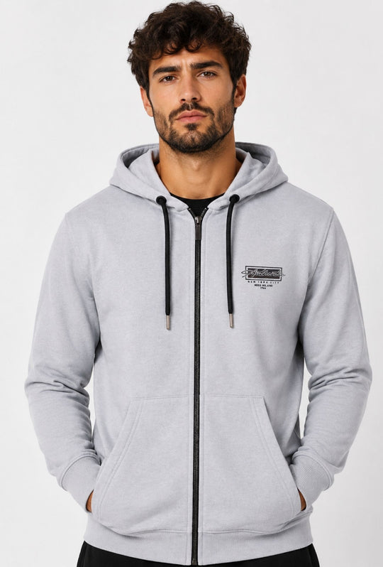 Felpa Uomo MEED MILANO Full Zip Con Cappuccio in cotone Logo Stampato Lato Cuore- GRIGIO