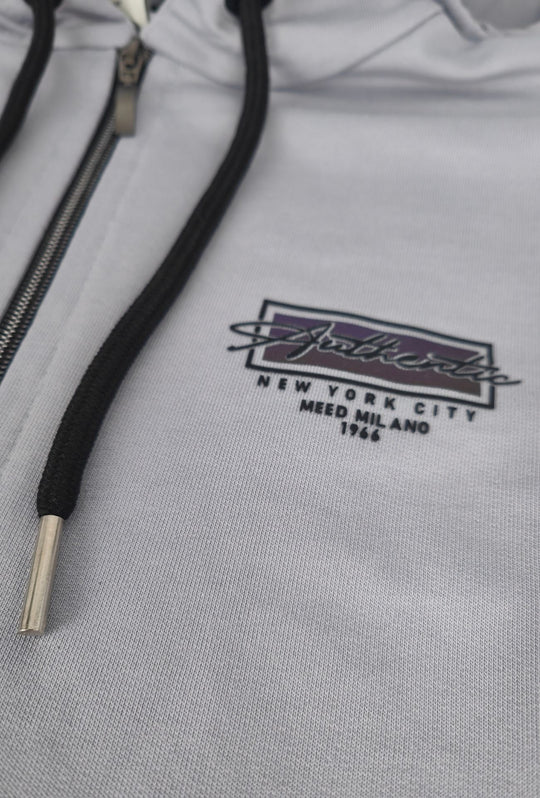 Felpa Uomo MEED MILANO Full Zip Con Cappuccio in cotone Logo Stampato Lato Cuore- GRIGIO