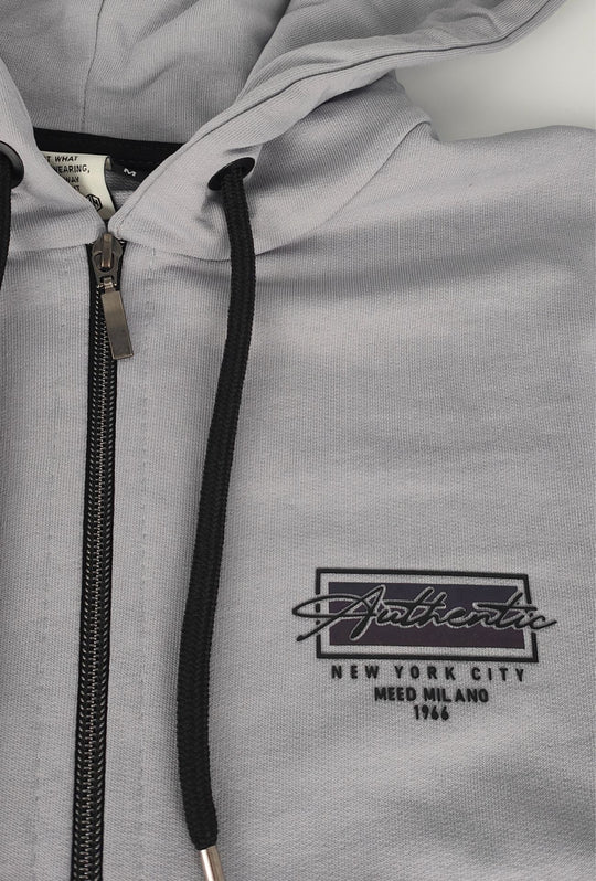 Felpa Uomo MEED MILANO Full Zip Con Cappuccio in cotone Logo Stampato Lato Cuore- GRIGIO