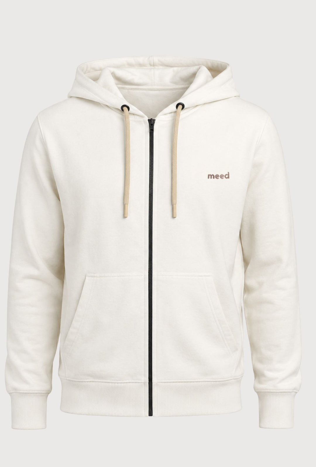 Felpa Uomo con cappuccio MEED MILANO full zip in cotone Logo Ricamato lato cuore-BIANCO