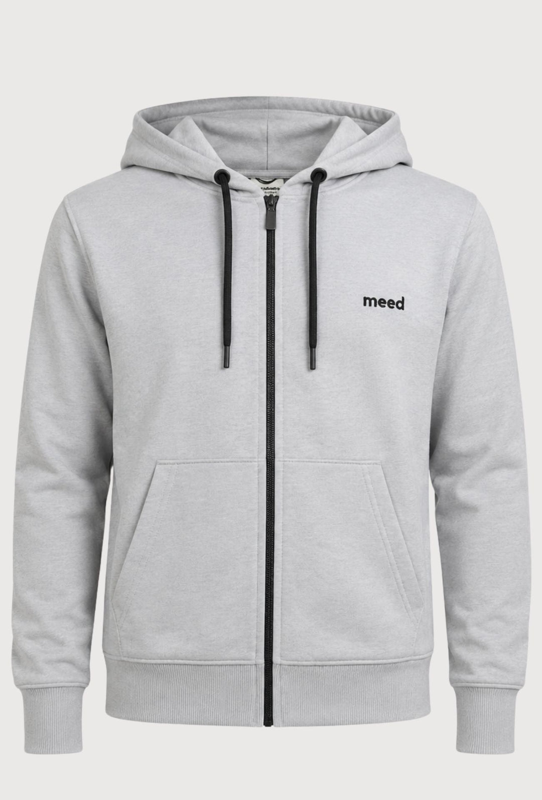 Felpa Uomo con cappuccio MEED MILANO full zip in cotone Logo Ricamato lato cuore-GRIGIO