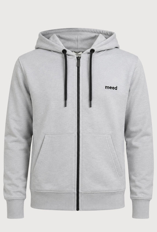 Felpa Uomo con cappuccio MEED MILANO full zip in cotone Logo Ricamato lato cuore-GRIGIO
