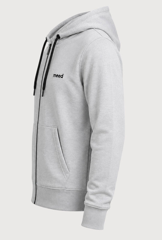 Felpa Uomo con cappuccio MEED MILANO full zip in cotone Logo Ricamato lato cuore-GRIGIO