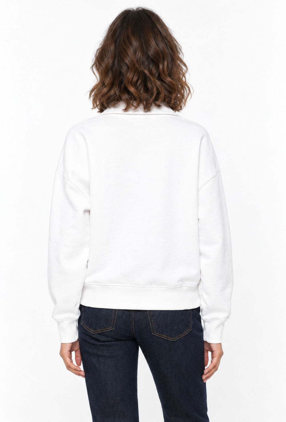 Felpa Donna Guess Jeans in Cotone con Mezza Zip- BIANCO