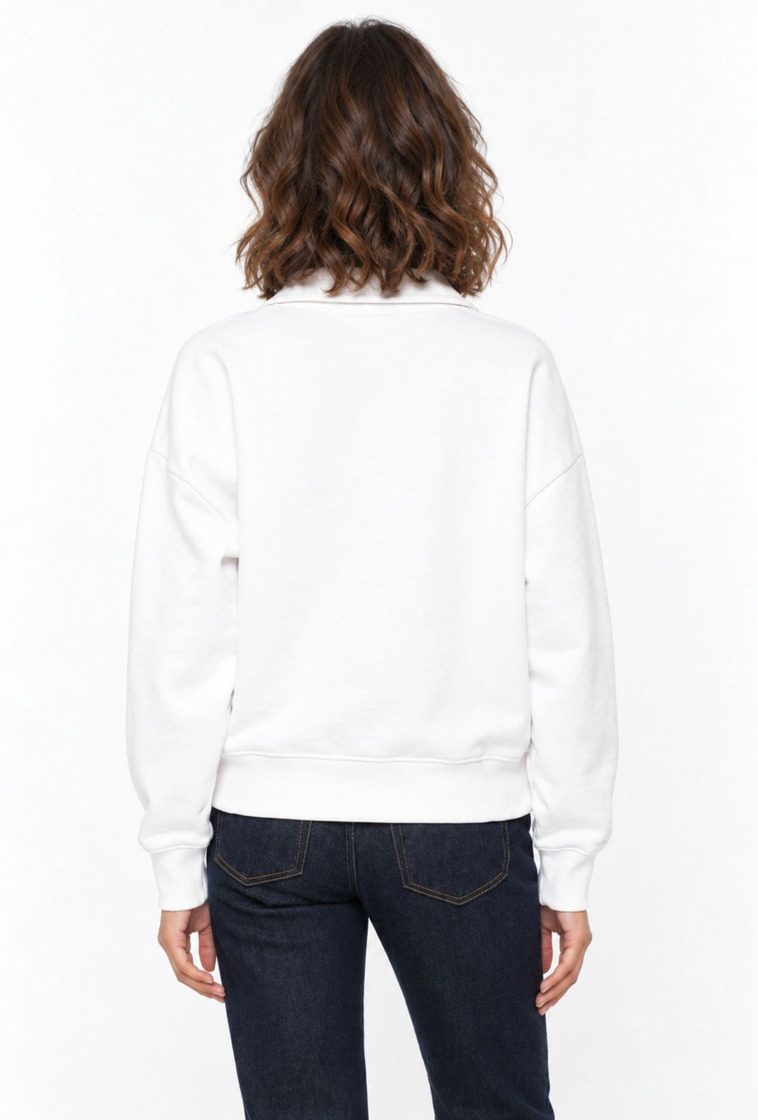 Felpa Donna Guess Jeans in Cotone con Mezza Zip- BIANCO