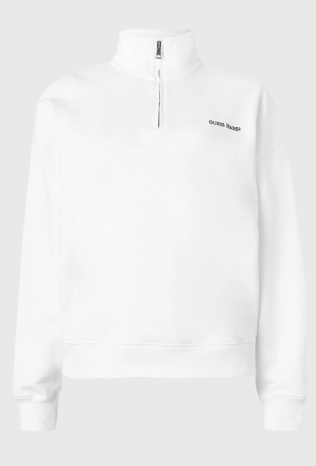 Felpa Donna Guess Jeans in Cotone con Mezza Zip- BIANCO